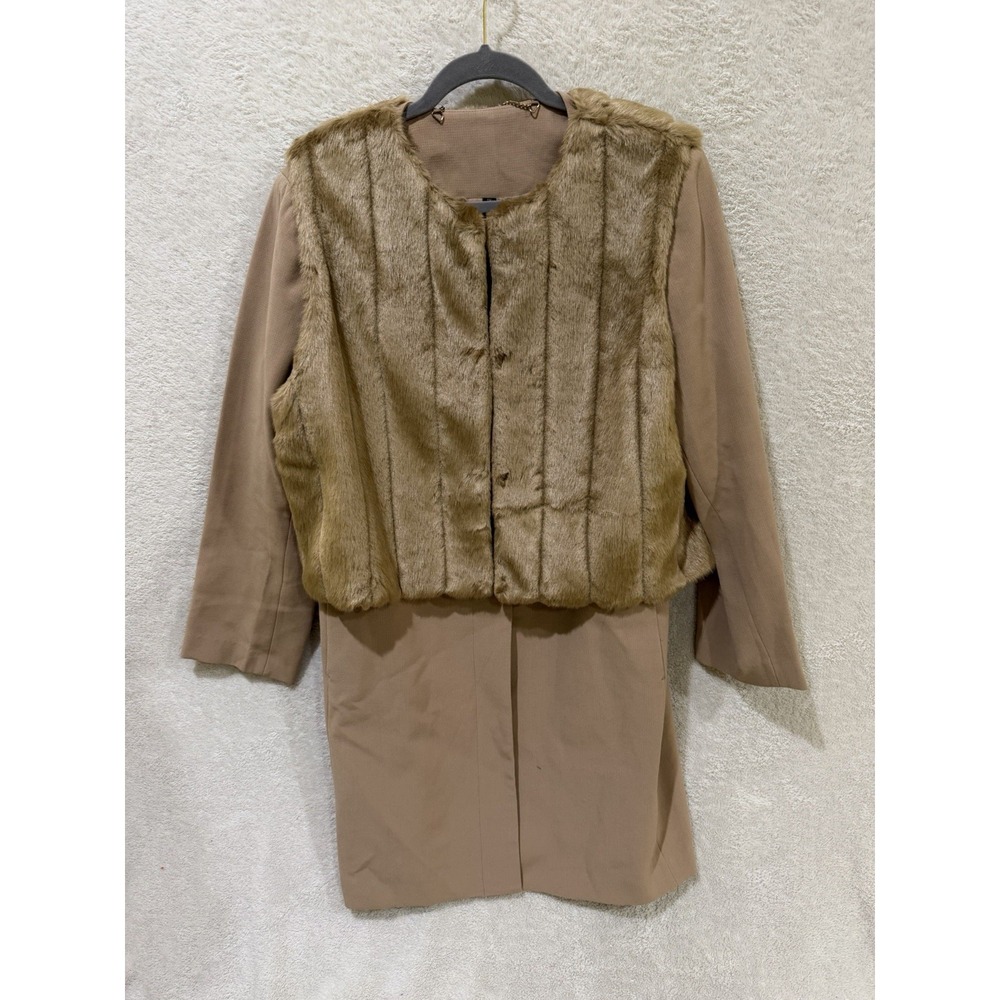 IMAN Platinum Luxe Trench Coat & Faux Fur Vest 2 PC Set Camel Tan 1X